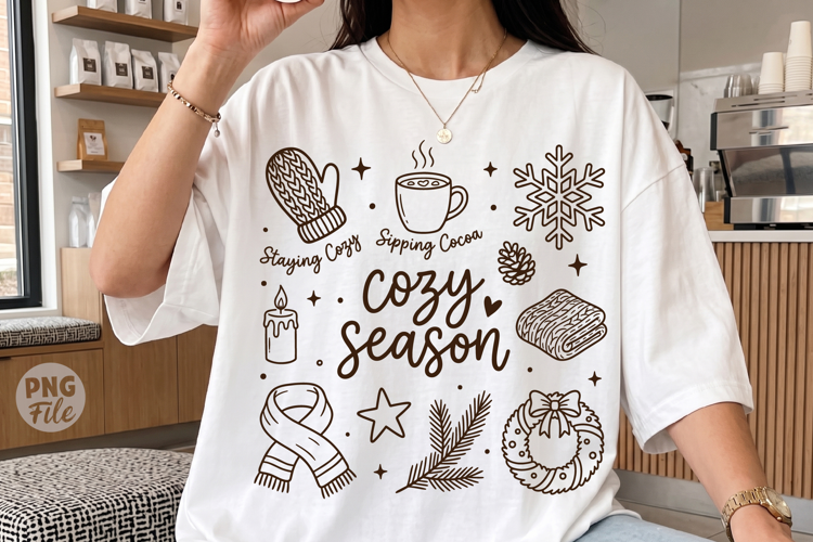 Cozy Season Christmas PNG,Retro Winter Holiday Doodle
