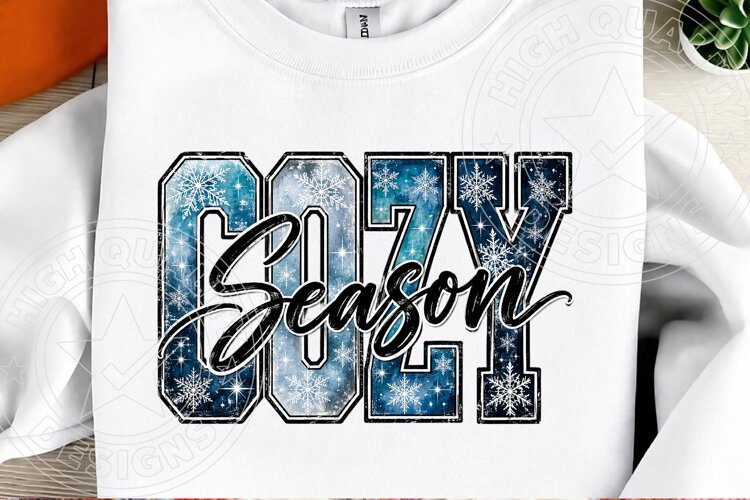 Cozy Season PNG | Blue Snowflake Winter Sublimation Design example image 1