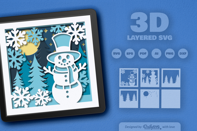 Cozy Snowman at Winter Night Layered SVG