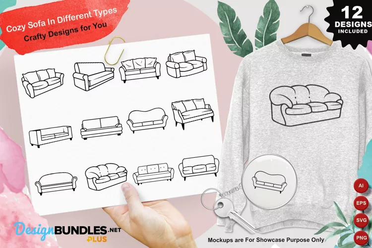 Cozy Sofa In Different Types Clipart Set