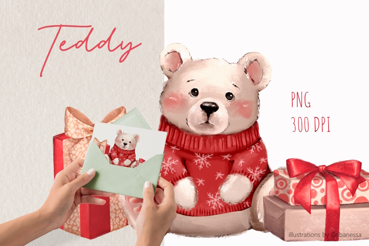 Cozy Teddy Bear with Winter Gifts PNG