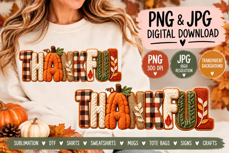 THANKFUL FALL PNG JPG DIGITAL DOWNLOAD Thanksgiving Pumpkin