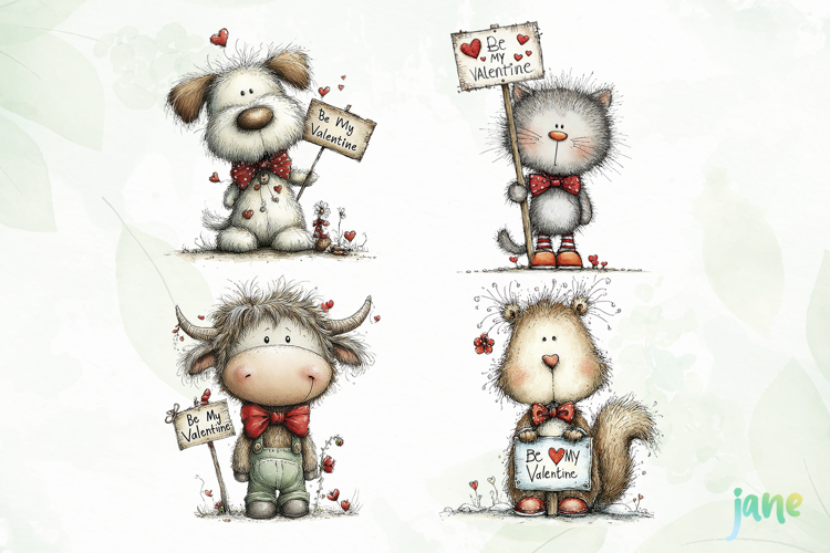 Cozy Valentine Animals Clipart