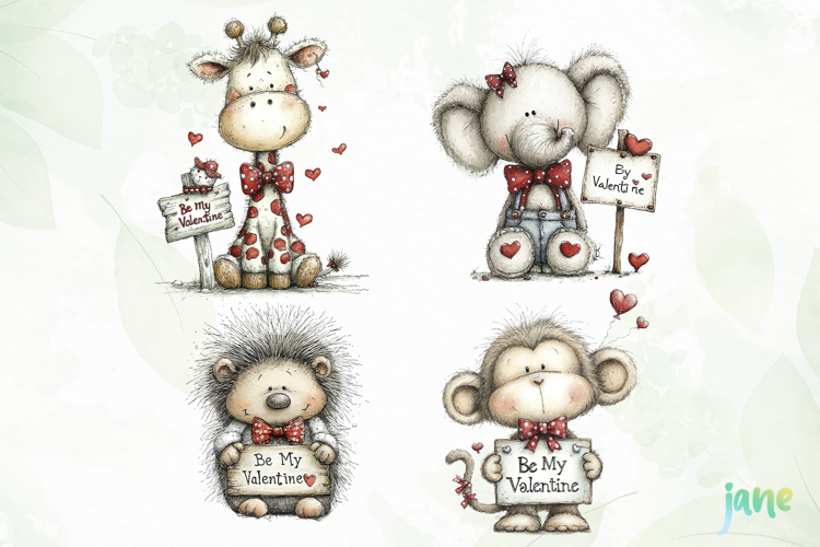 Cozy Valentine Animals Clipart