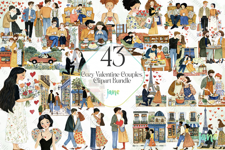 Cozy Valentine Couples Clipart Bundle