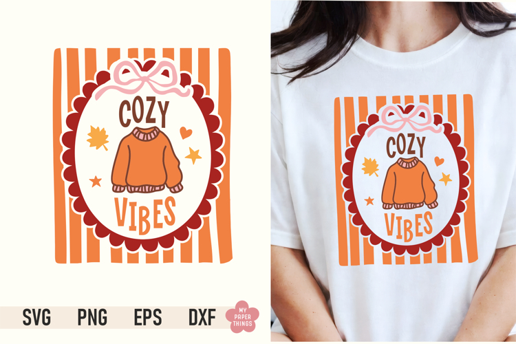 Cozy Vibes SVG PNG | Retro Sweater Fall Sublimation