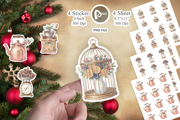 Cozy Vintage Holiday Hearth Sticker