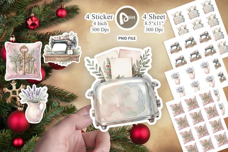Cozy Vintage Holiday Hearth Sticker