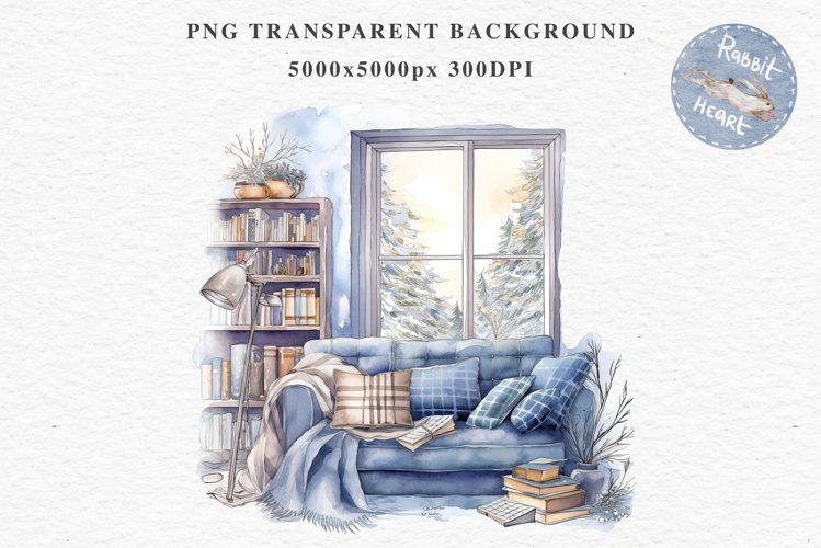 Cozy Winter Book Corner Clipart PNG Cottagecore Aesthetic Scrapbooking boho interior table desk Transparent art workshop designs sublimation printable collage watercolor cozy winter book worn Corner, reading PNG,  jpeg boho interior table, sofa room