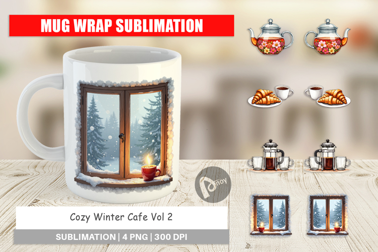 Cozy Winter Cafe Mug Wrap