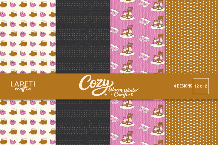 Cozy Winter Digital Paper, Warm Comfort Scrapbook Patterns