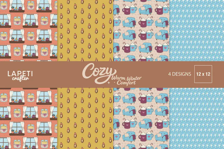 Cozy Winter Digital Papers, Cocoa Candles & Snowflakes
