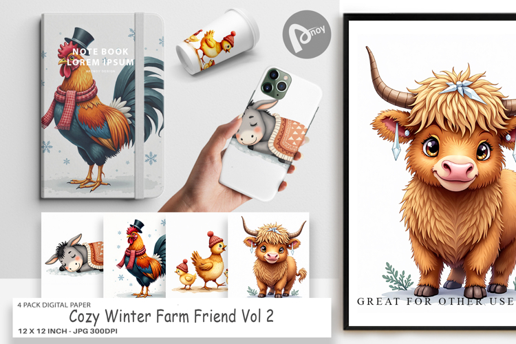 Cozy Winter Farm Friends Digital Paper