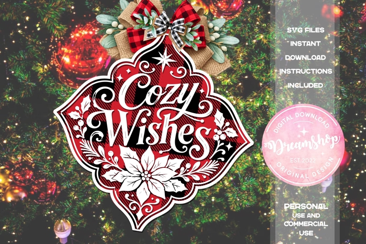 Cozy Wishes Poinsettia Ornament SVG