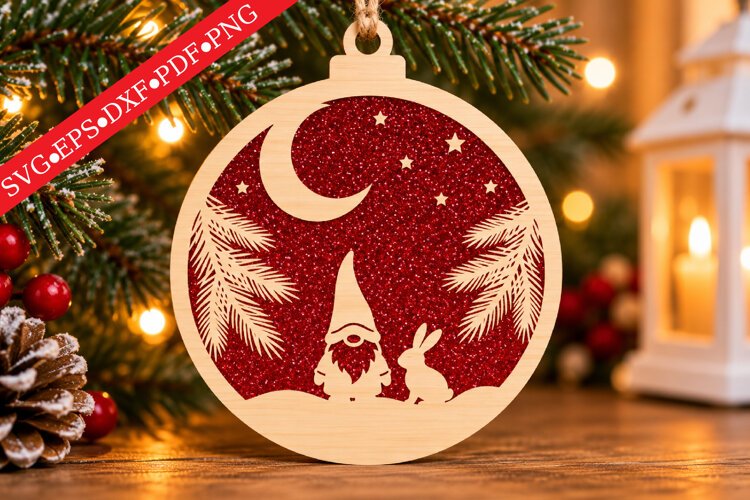 Cozy Woodland Christmas Ornament SVG example image 1