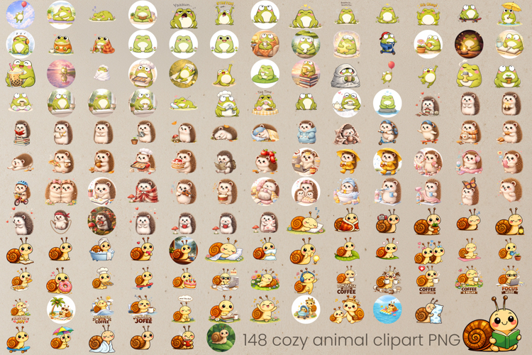 Cozy animal clipart | Character animal sublimation bundle