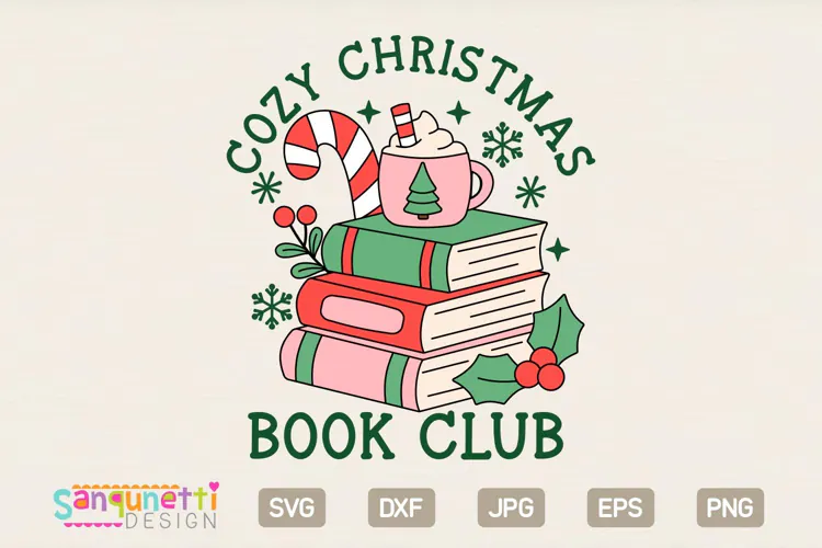 Cozy Christmas Book Club SVG | Christmas Reading Book Stack