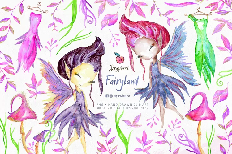 Magical Forest Fairy Clipart, hand-painted Watercolor 025