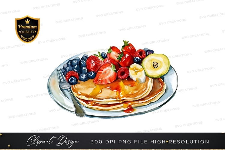 Delicious breakfast pancakes with fresh fruits