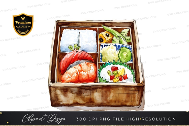 Bento box with sushi and vegetables