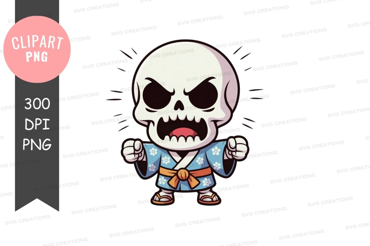 Cartoon skull in martial arts attire