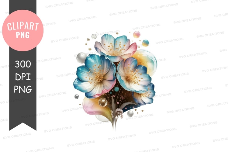 Blue and pink floral bouquet clipart png