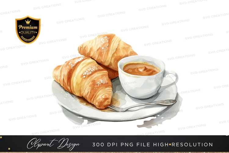 Delicious breakfast with croissants and coffee