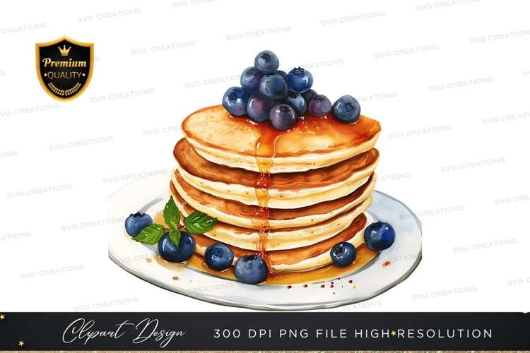 Stack of pancakes with blueberries and syrup