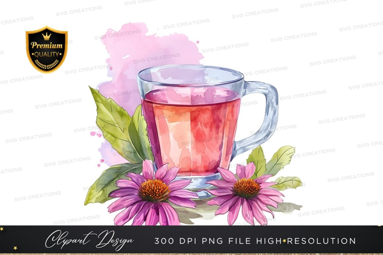 Herbal tea in a glass mug with flowers