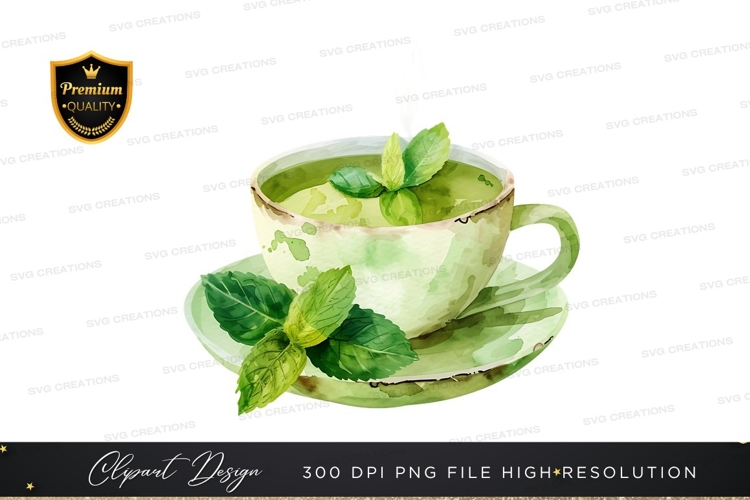 Green tea cup with mint leaves