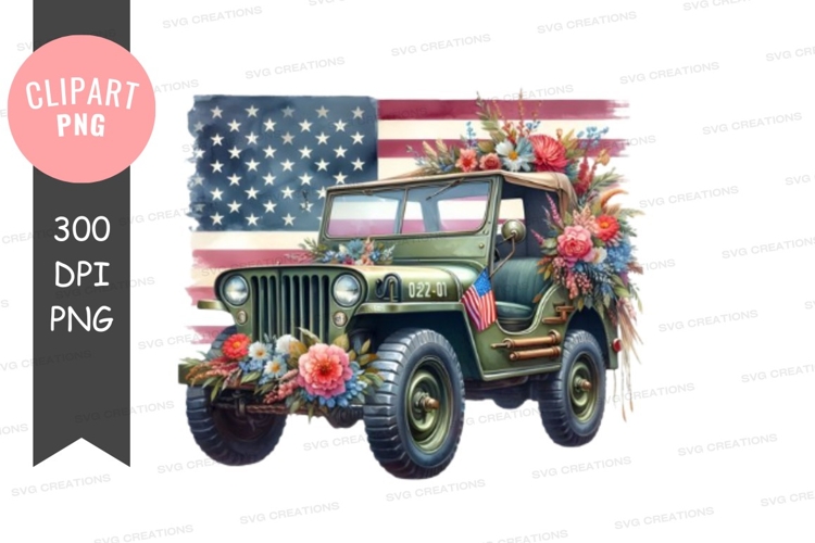Patriotic jeep with flowers