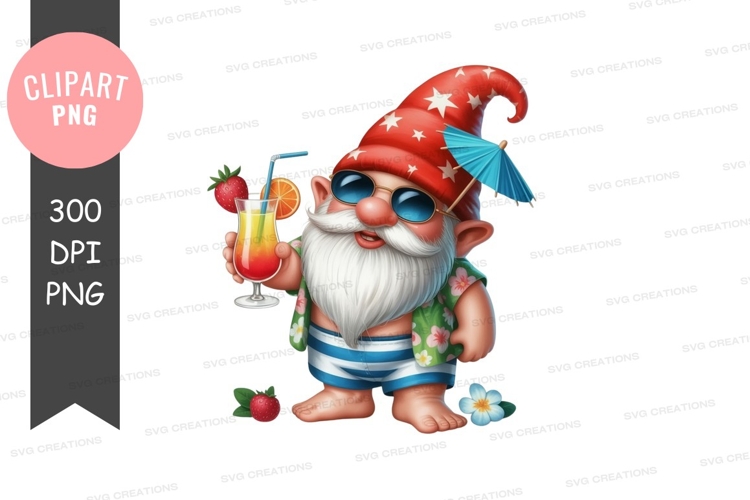 Relaxing gnome with cocktail
