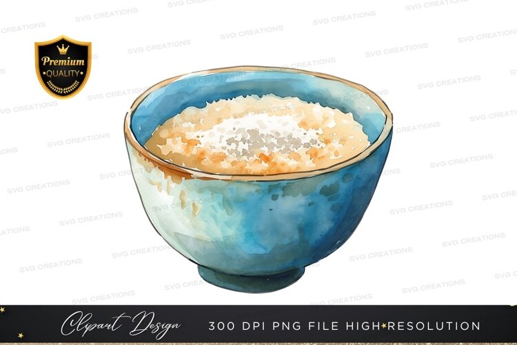 Blue ceramic bowl with rice example image 1