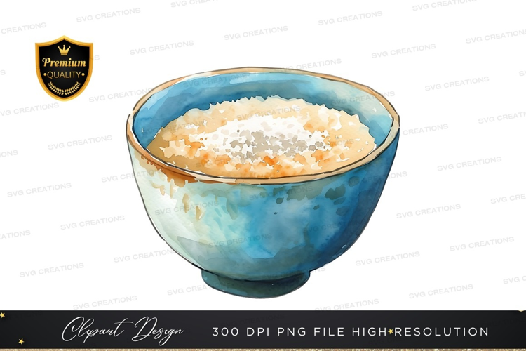 Blue ceramic bowl with rice