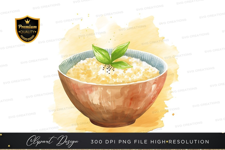 Bowl of rice with green leaf