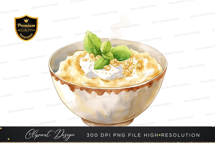 Steaming bowl of oatmeal with fresh basil