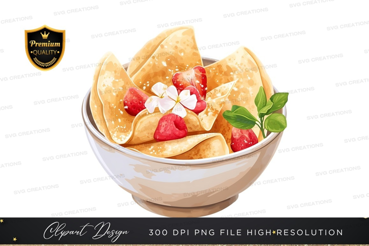 Delicious crepes with berries and flowers