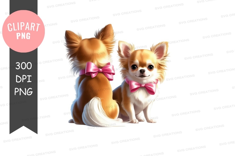 Two adorable chihuahuas with pink bows
