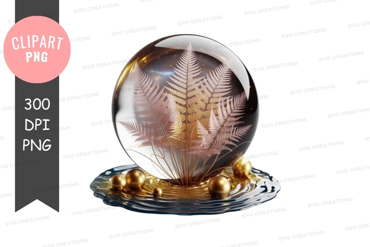 Golden ferns in crystal globe