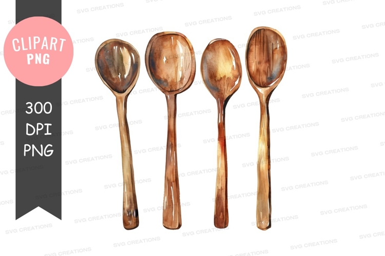 Four wooden spoons clipart png