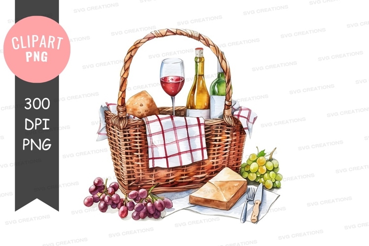 Picnic basket with wine and cheese example image 1