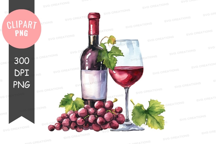 Wine bottle and glass with grapes