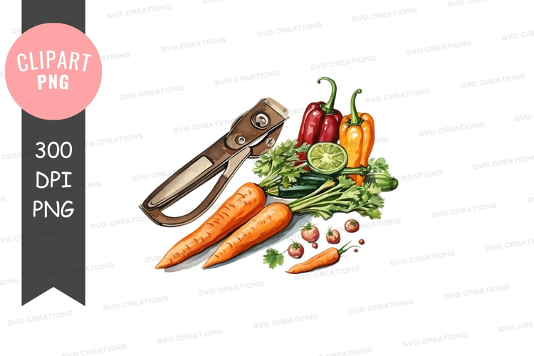 Fresh vegetables with gardening tool