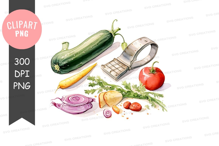 Fresh vegetables with kitchen gadget