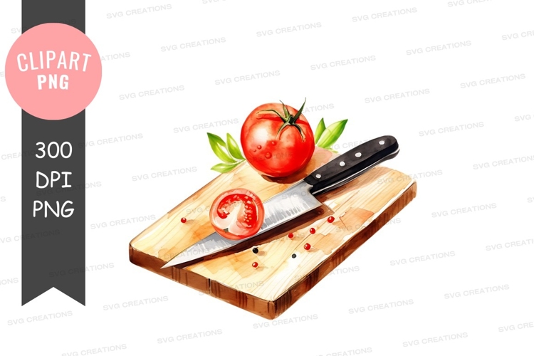 Freshly cut tomato on a wooden cutting board