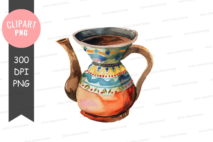 Colorful ceramic teapot with coffee
