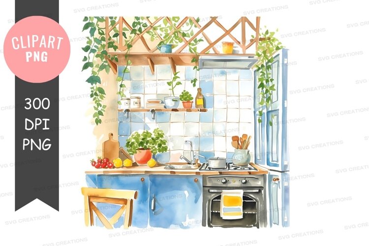 Cozy kitchen with blue tiles example image 1