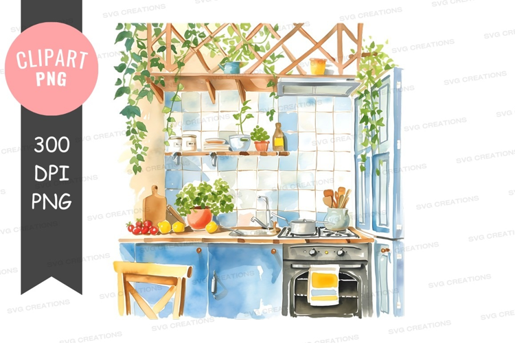 Cozy kitchen with blue tiles