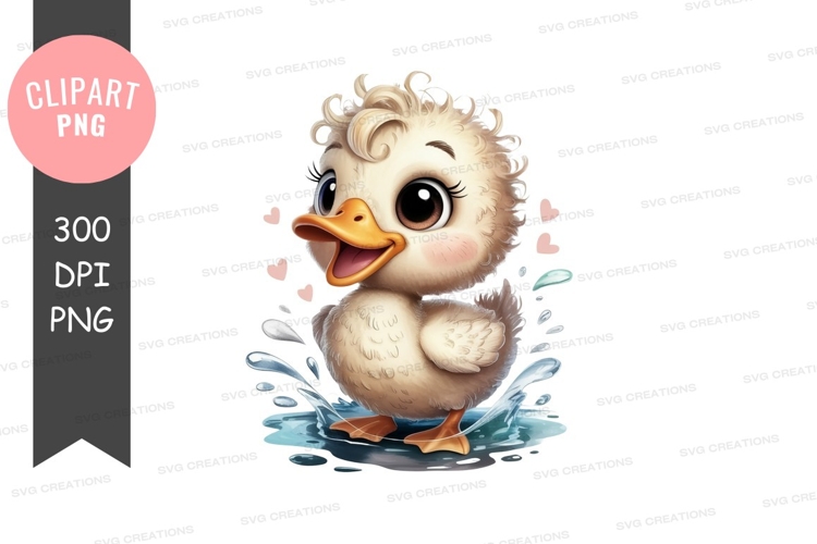 Playful duckling in water