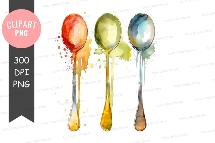 Watercolor spoons clipart png